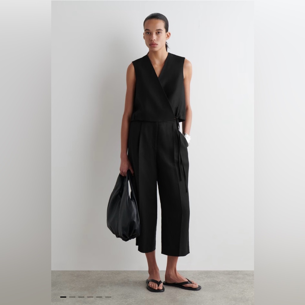 COS LINEN BLEND CROPPED STRAIGHT LEG PANTS, Size: 8, Color: Black, NWT